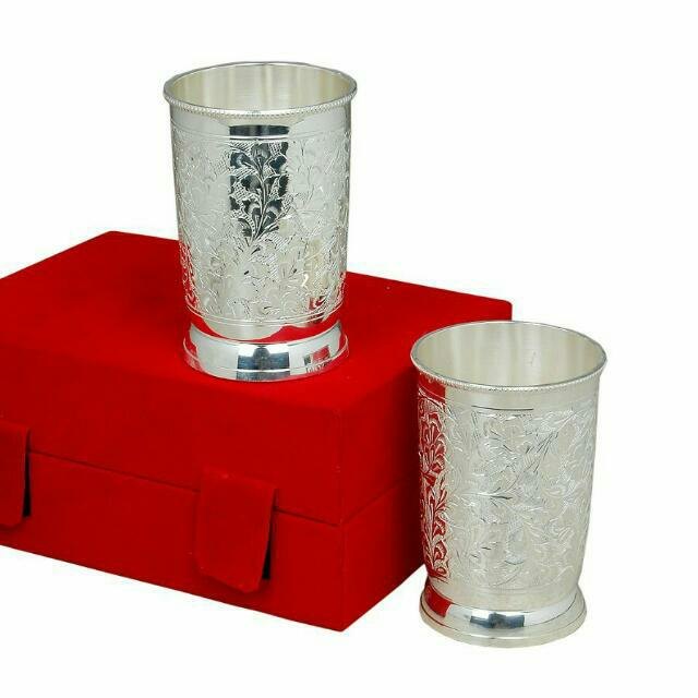 Brass Corporate Gift Silver Plated Glass Set, Packaging Type: Red Velvet Box