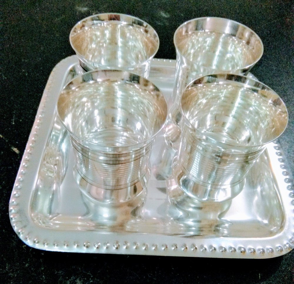 Silver Coated 4 Glass With Try, Packaging Type: Box
