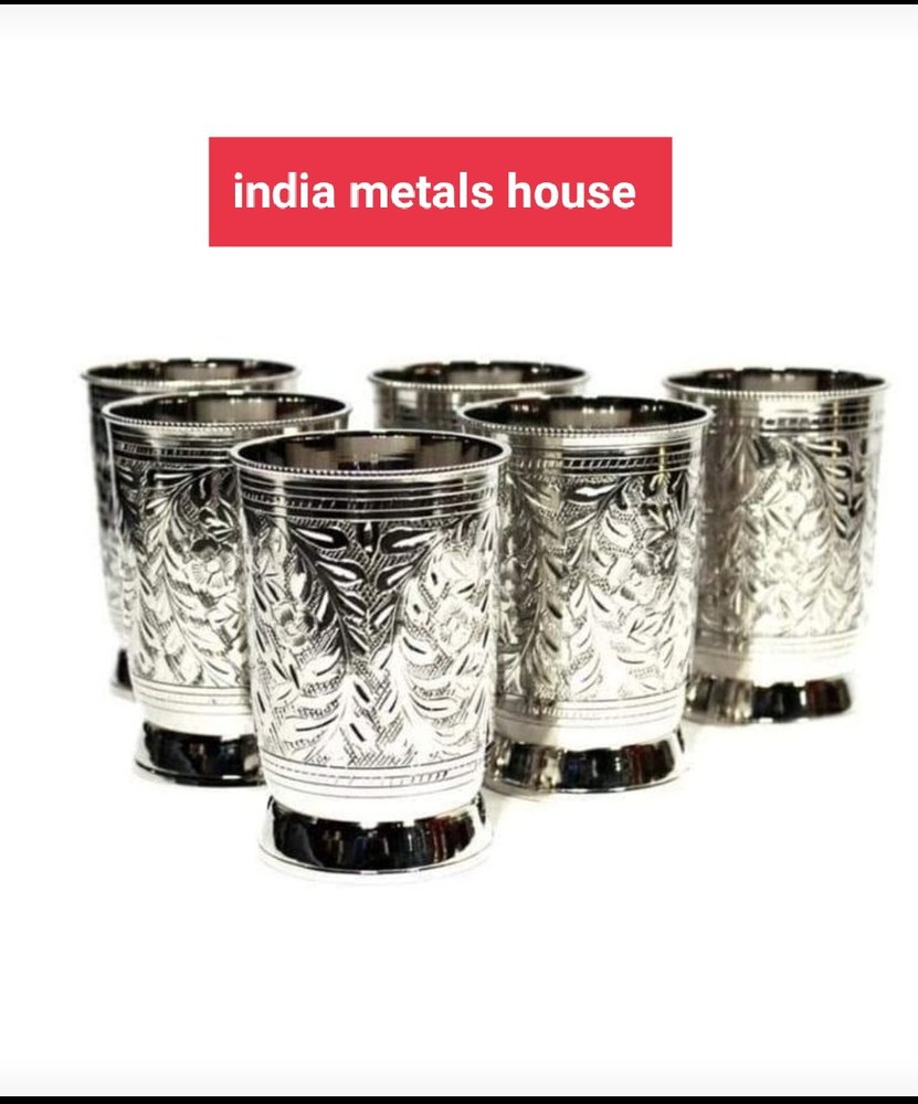 Silver Plated Brass Glass Set, Packaging Type: Box, Size: 5 Inch