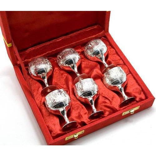 POPLI Metal Brass Silver Glass Set for Drinkware, Size: 3 Inch