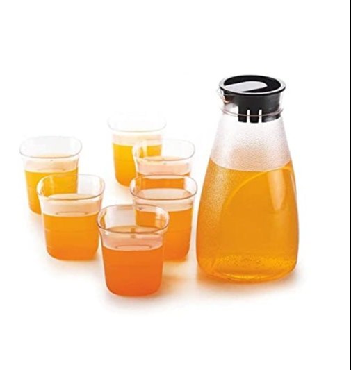 Transprant Round Plastic Transparent Water Jug Glass Set 6, Capacity: 1 Litres