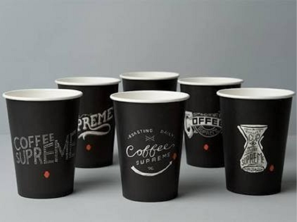 Black Printed Paper Coffee Glass, Size: 300 Ml