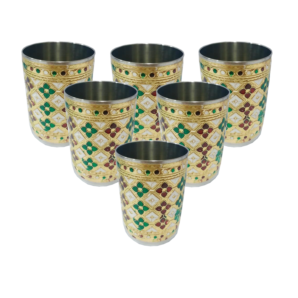 Stainless Steel Meenakari Glass Diamond Shape Glass