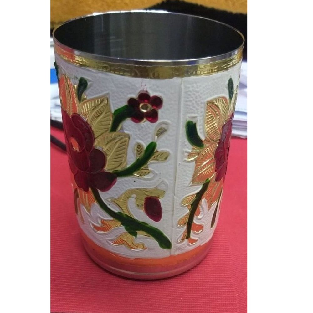 Golden Steel Meenakari Glass, For Gifting