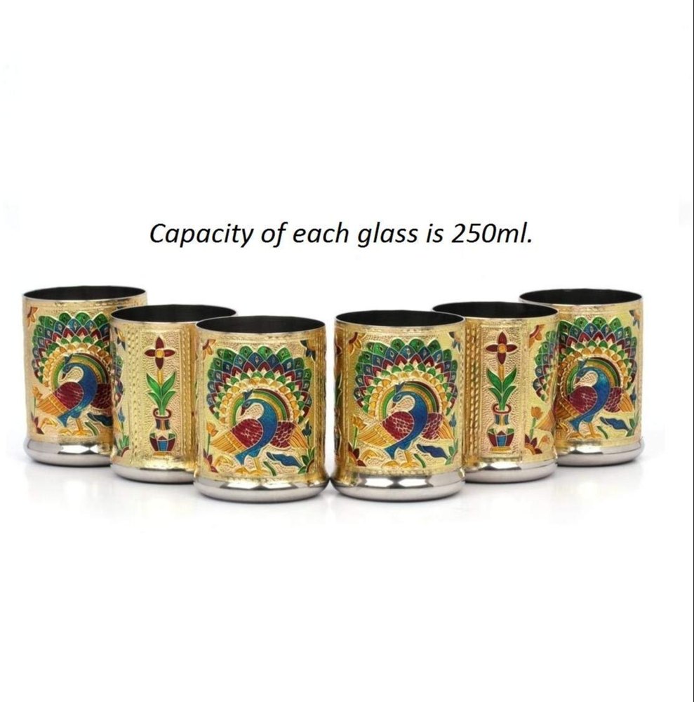 Stainless Steel Golden Handicraft Meenakari Glass, For Hotel, Capacity: 300 ml
