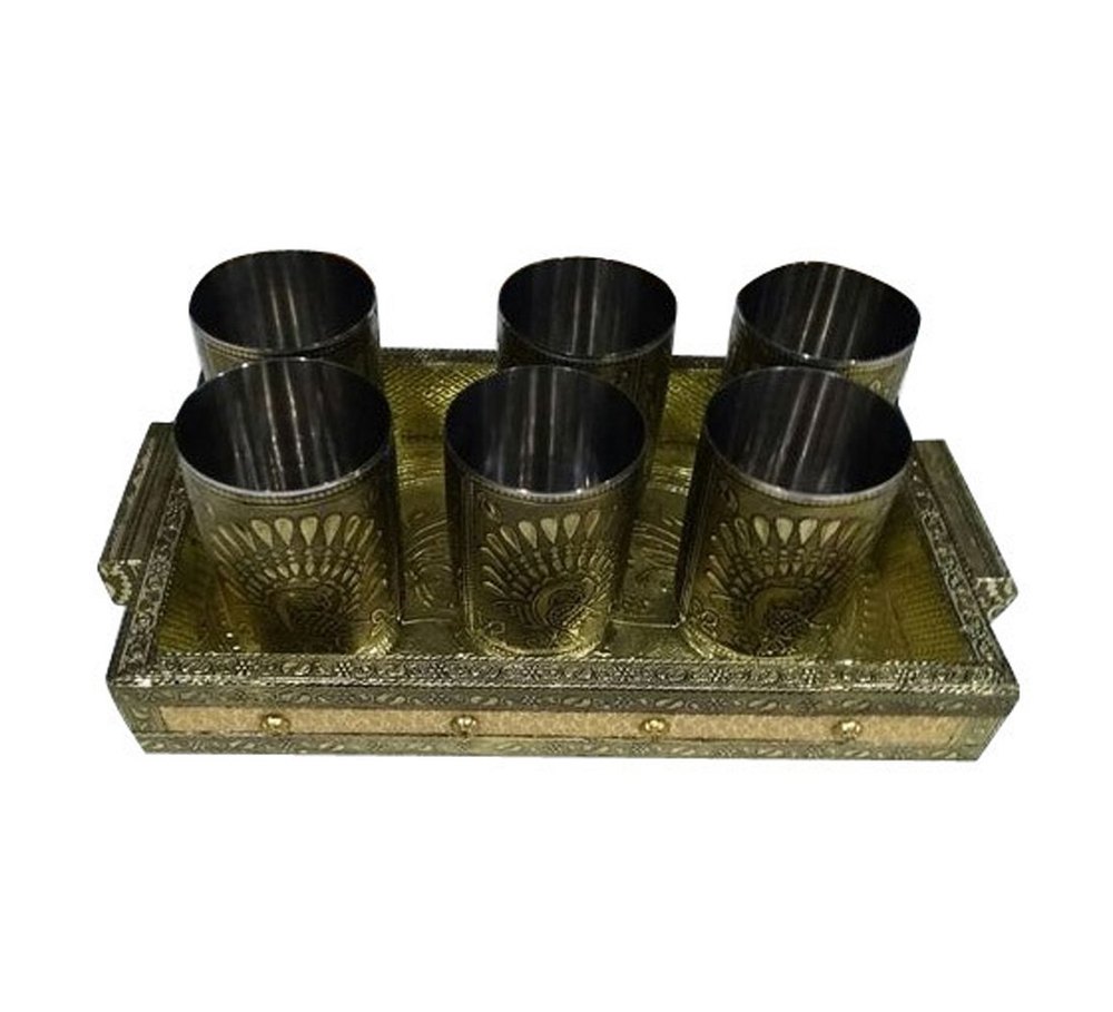 Oxidized Glass Tray Serving Set, For Home