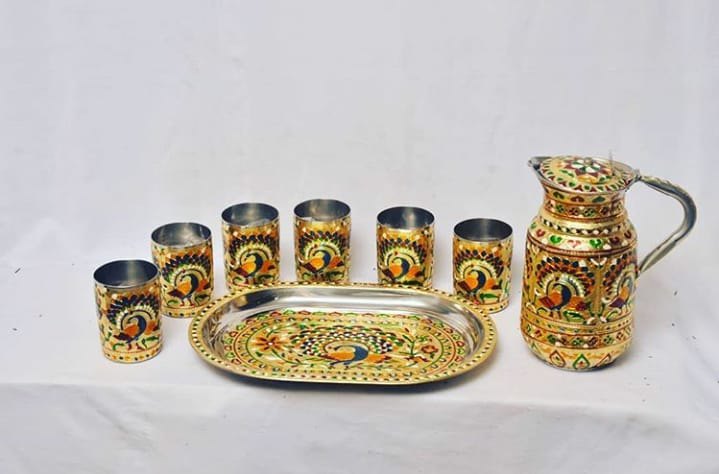 Box Multicolor Minakari glass and jug set, For Home