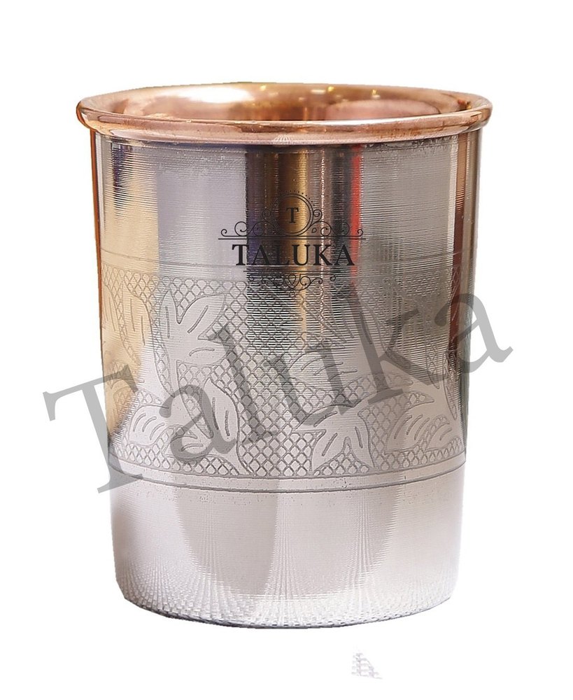 Taluka Silver Copper Steel Embossed Glass, Size: 3.5 X 2.8 Inch, Capacity: 300 ml