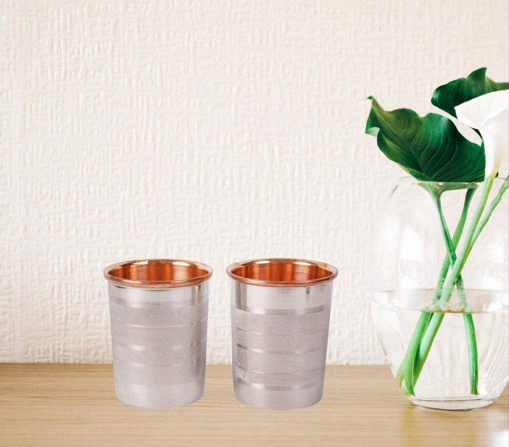 silver touch Round Steel Copper Water Glass, Size: 10 Cm, Capacity: 200ml