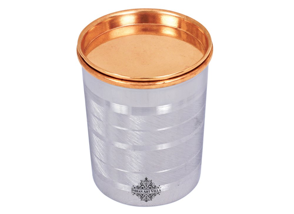 Steel Copper Luxury Design Glass With Lid - 250 ML, For Home