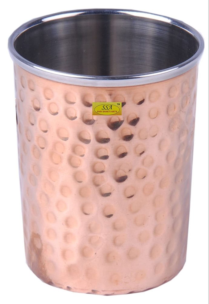 Handmade Steel Copper Glass Volume 300 ML Good Health Benefits Yoga, Ayurveda