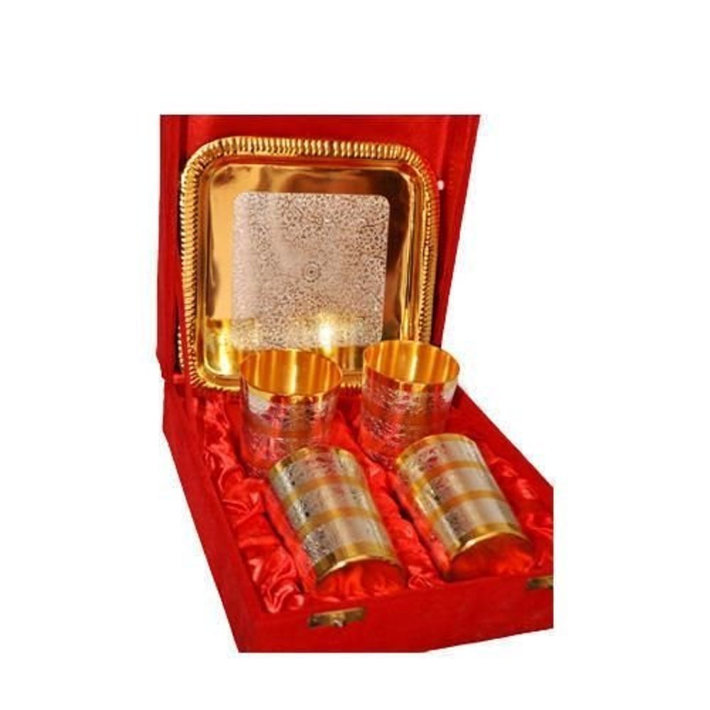 good and silver Gold Plated Brass Water Glass 5 Piece Set, For home use/gifting purpose