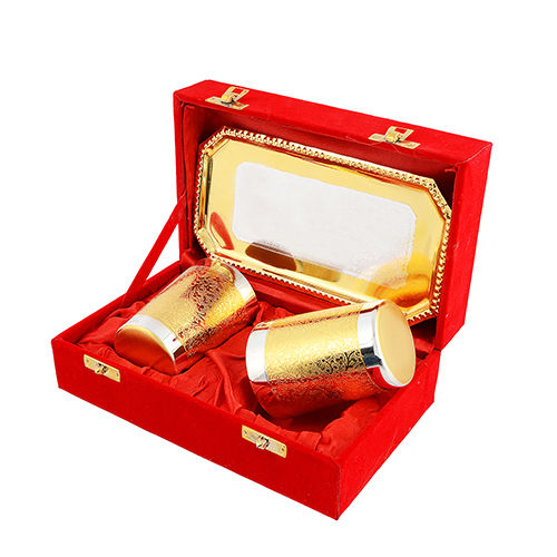 Anand Crafts Normal Silver And Gold Plated Glass Set, Capacity: 350ml