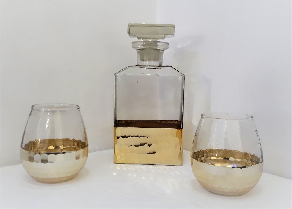 Gold Plated Glass Decanters, For Hotel