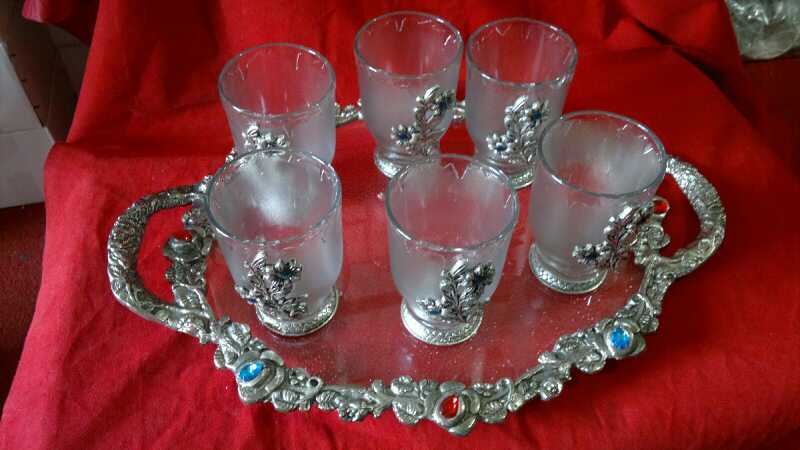 White Metal Glass Set