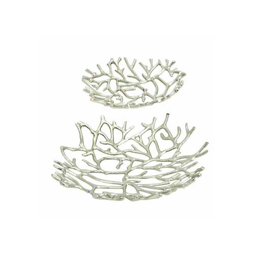 Silver 2 Piece Twig Bowled Tray Set, Shape: Circular