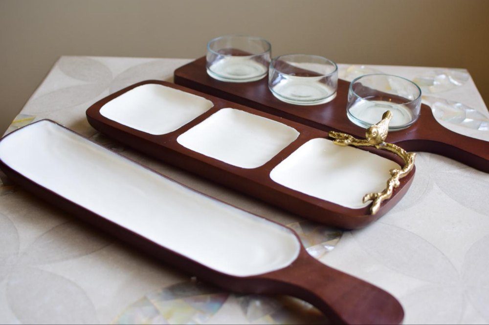 VM Handicraft Brown Wooden glass serving tray, Size: 13x4/ 10x4/13x4, Packaging Type: Sea Worthy