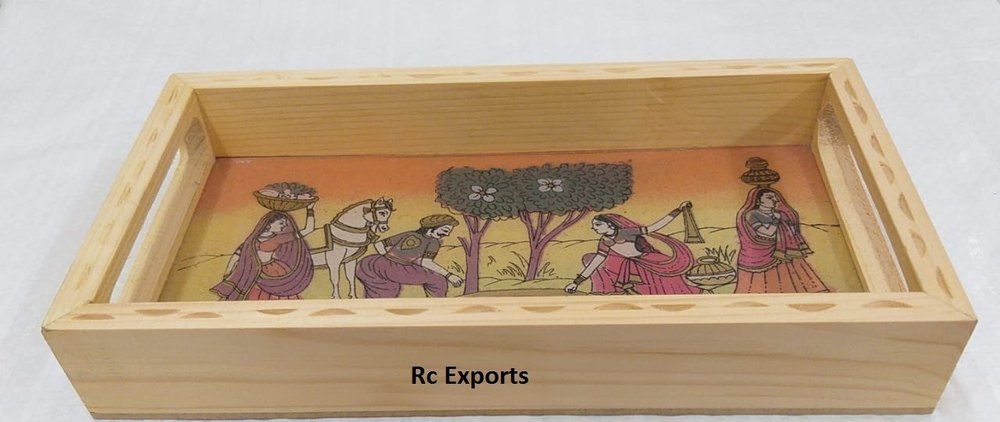 Rc Exports Wooden Decorative Tray With Rajasthan (Makar Sankranti Collection), For Home, Shape: Rectangle
