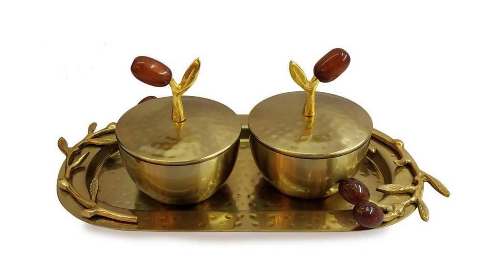 Metal Apple Shape Jar With designer Tray