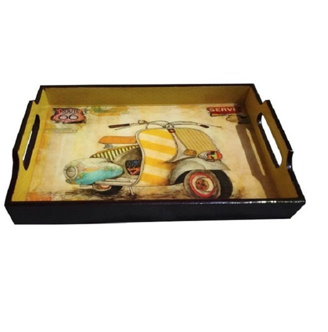 VM Handicraft Kitchen MDF Digital Tray, For Serving Tea And Coffee, Shape: Rectangle