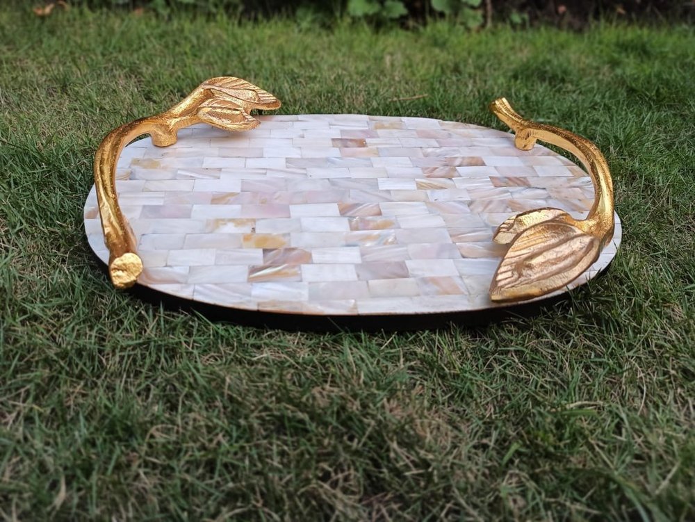 Sunriseart Handicraft MOP Decorative Serving Tray, Shape: Oval