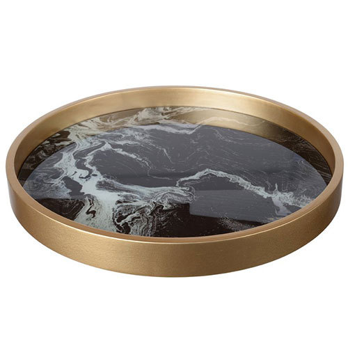 Round Black and Gold Tray