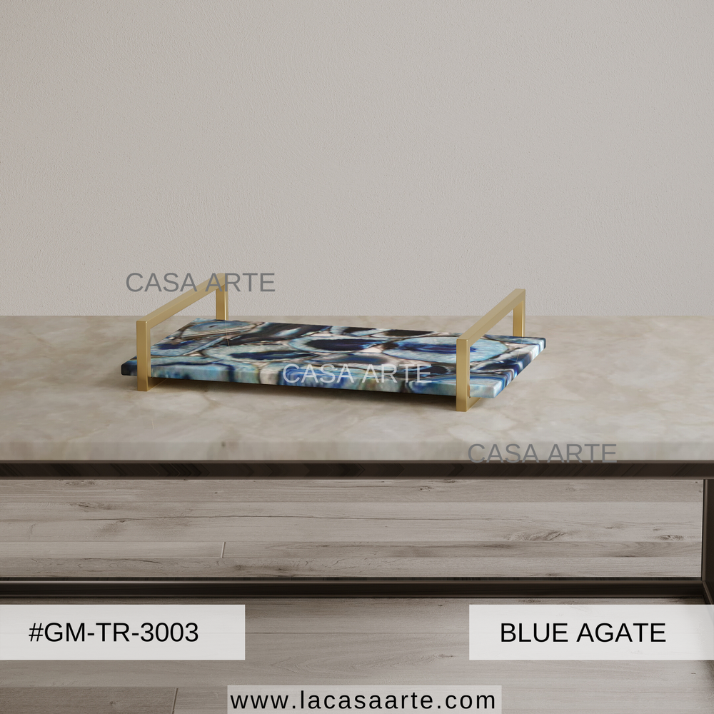 Blue Agate Tray, Shape: Rectangle, Size: 16x10 Inch