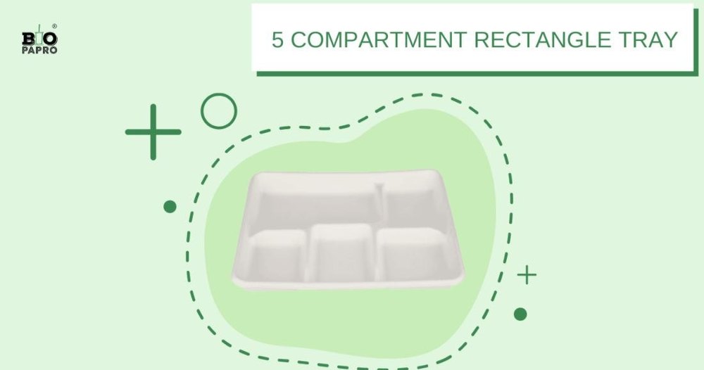Biopapro 5 Compartment Rectangular Bagasse Tray, For Party Supplies, Shape: Rectangle