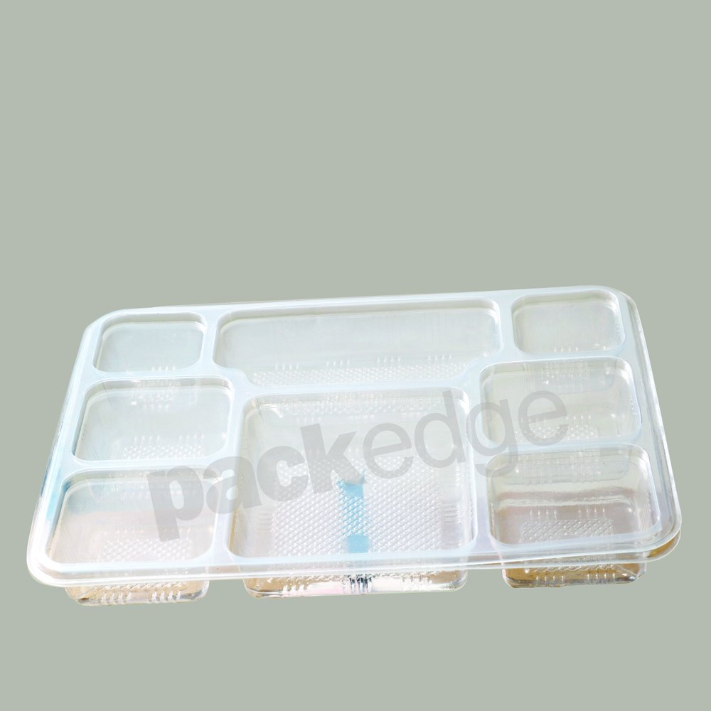 Rectangular Plastic Disposable 8 Compartment Meal Tray with Lid