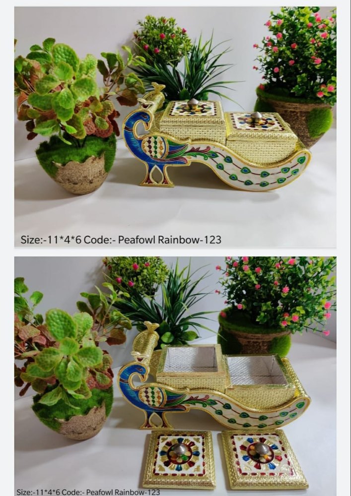 Plastic Meenakari Peacock Shape Dry Fruit Serving Jar, For Home, Shape: Rectangle