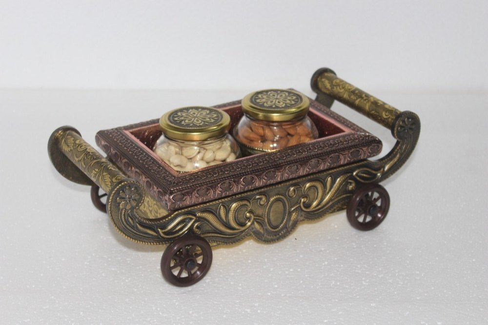 GANESH HANDICRAFT Hand Made Dry Fruit Jar With Tray, Shape: Rectangle, Size: Free