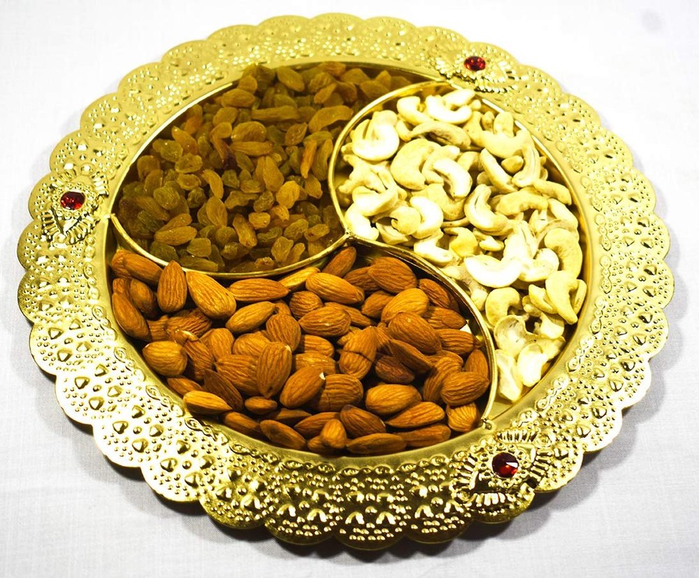 Serving Purpose Metal Designer Dry Fruit Tray, Shape: Circular, Size: 10 To 22 Inch