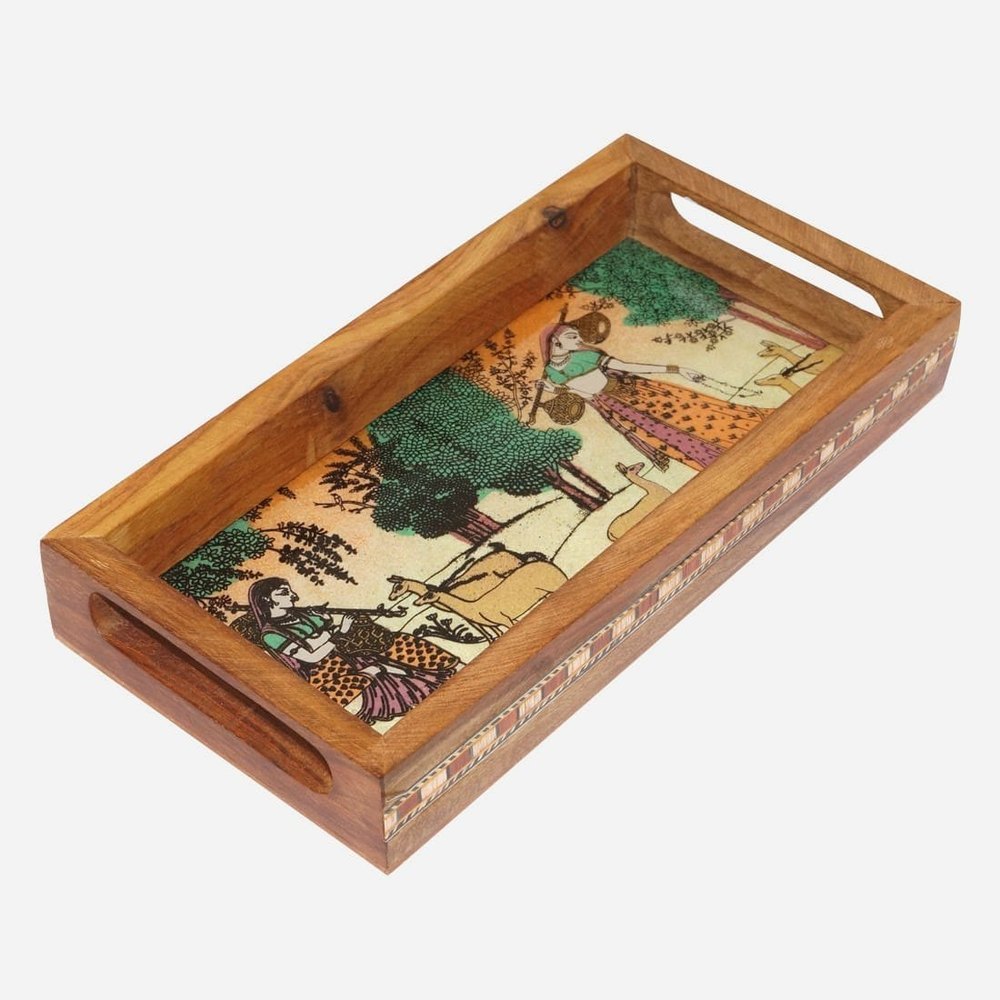Brown, Black Painted Wooden Serving Tray, For Hotel, Size: 9*11 Inches