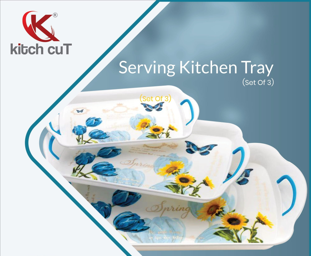 KitchcuT Designer Plastic Serving Tray 3Pcs Set, Shape: Rectangle, Size: Medium