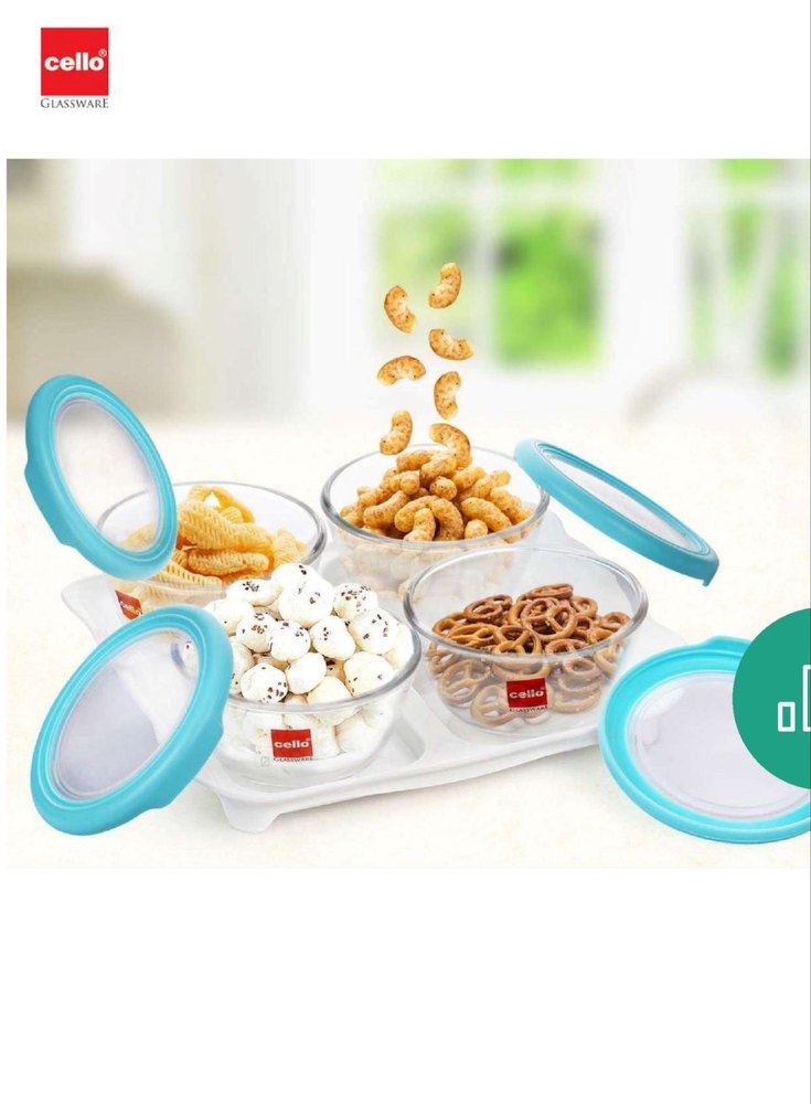 Borosilicate glass CELLO SNACK SET WITH TRAY, For everywhere, Shape: Rectangle