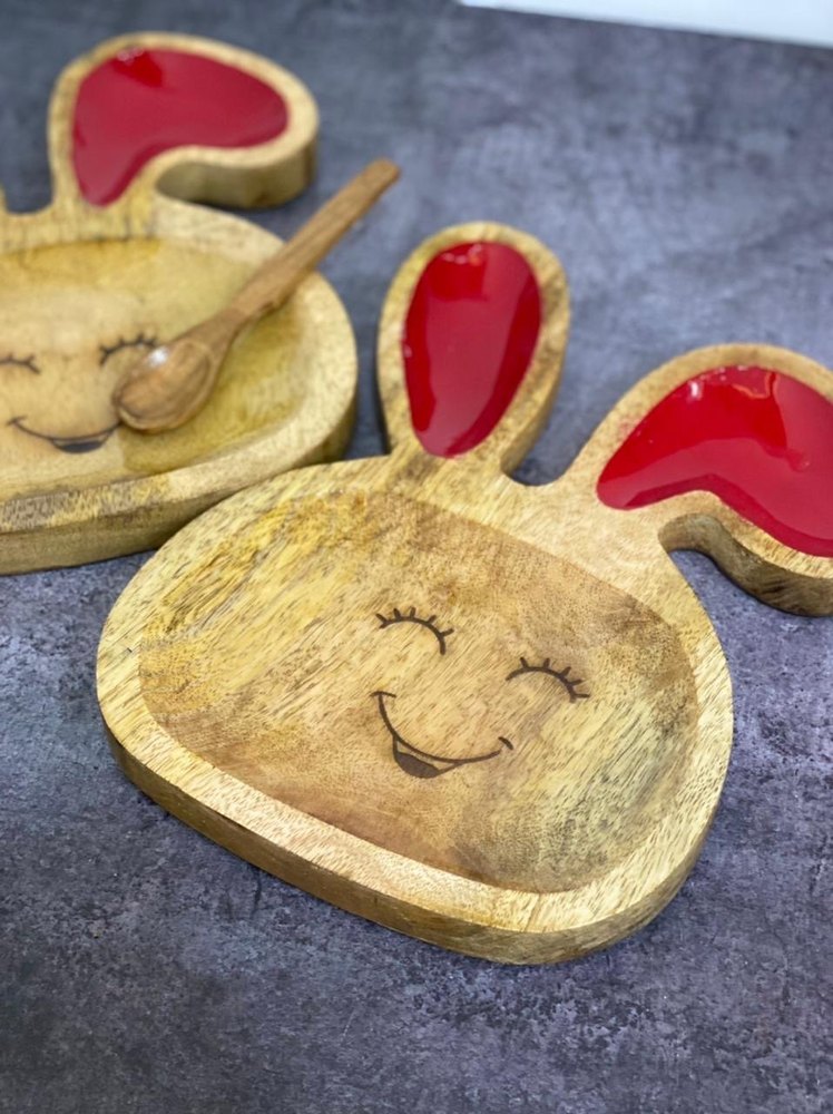 Handicraft Wooden Kids Snack Plates, For Home, Shape: Bunny Face