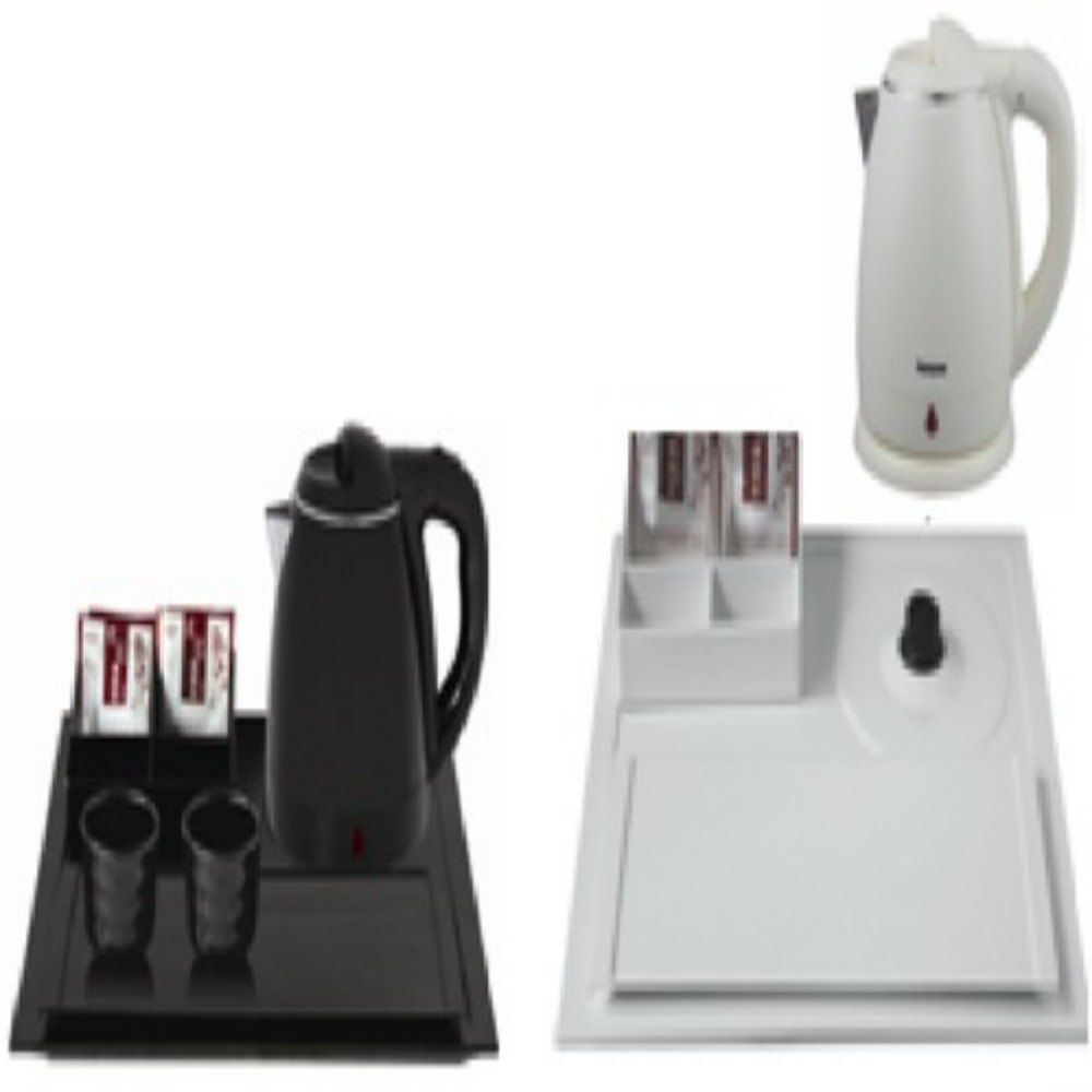Ivory & Black Modern Hotel Tea Kettle Tray Set, Shape: Rectangle