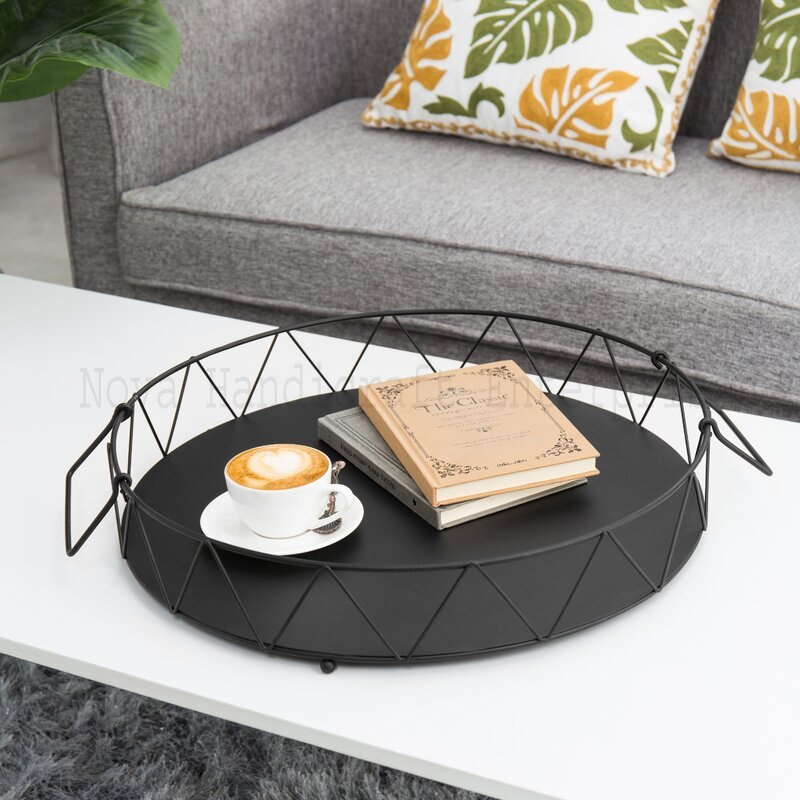 Nova Handicraft Black Geometric Metal Serving Tray, For Home/Hotel/Restaurant, Size: 18.9\'\' W X 18.9\'\' L X 3.5\'\' H