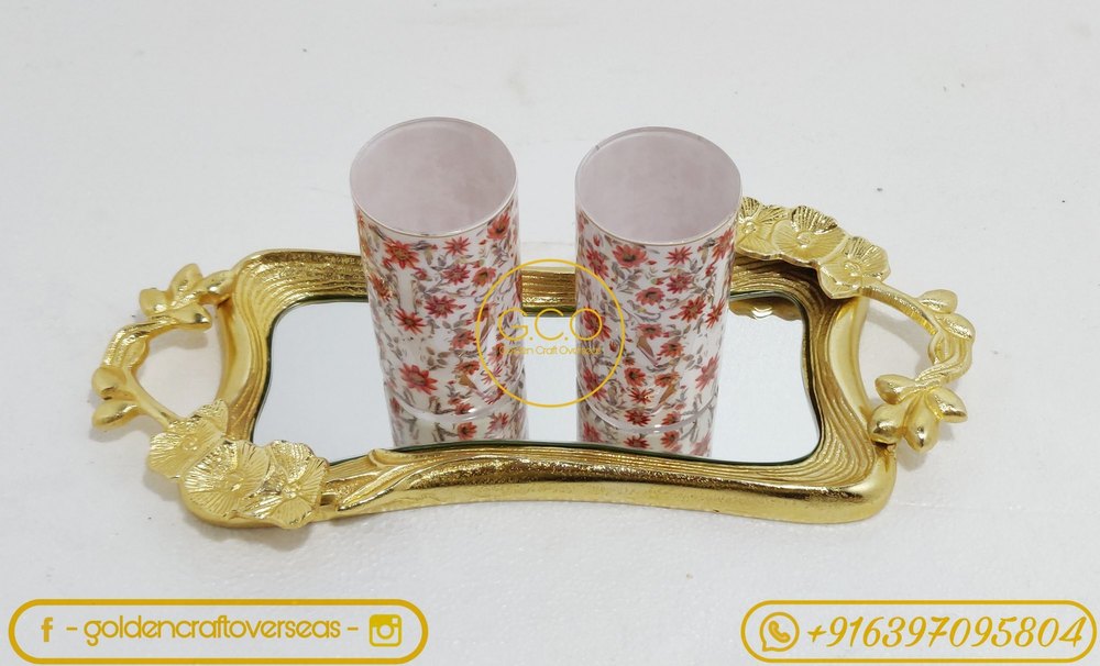 GCO Aluminum Tray With Golden Finish, Shape: Rectangle, Size: 6x12x2 Inches