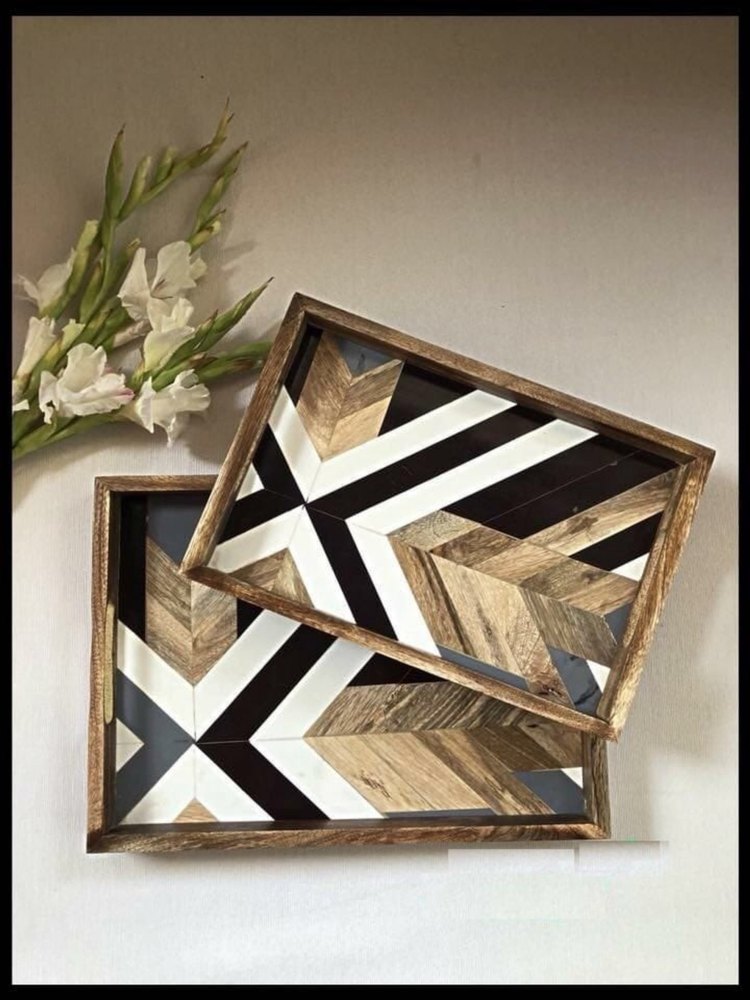 Wooden Tray With Enamel, For Home, Size: 18x16 Inch