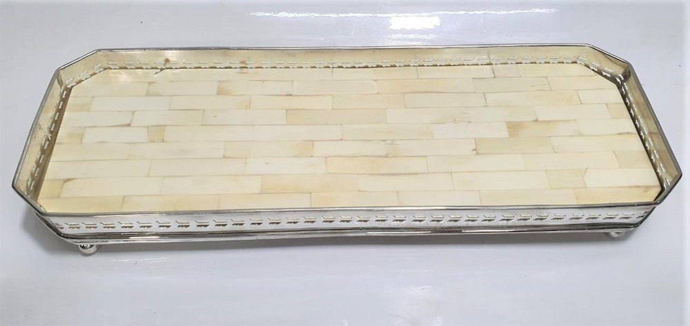 Rectangular Special Discount Brass Silver Plated Mother Of Pearl Tray Large, For Hotel, Shape: Rectangle