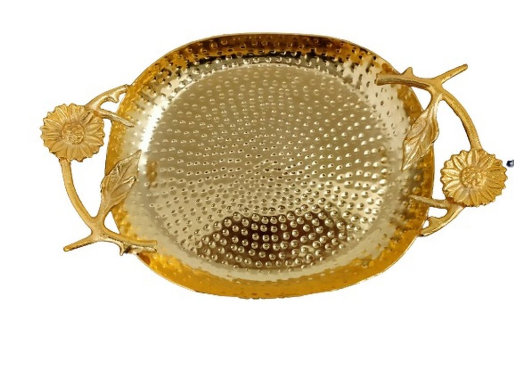 Polished Round Brass Tray, Size: Length 12 Inch & Width 10 Inch