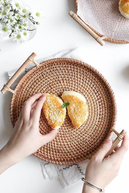 Ethica Handicrafts Handmade Cane Serving Tray, Shape: Circular, Size: 12