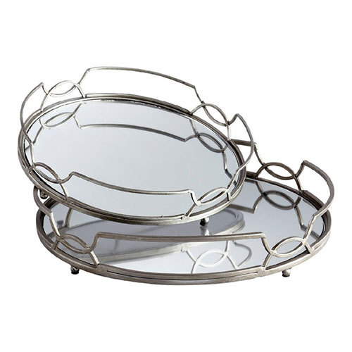 2 Piece Round Mirrored Tray Set