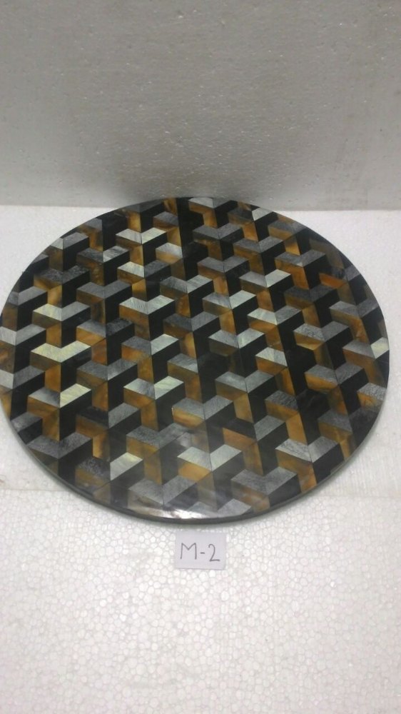Wood and Resin Modern 3D Stone Inlay Round Tray, Size: 12 X 18 X 2 Inch, Shape: Circular