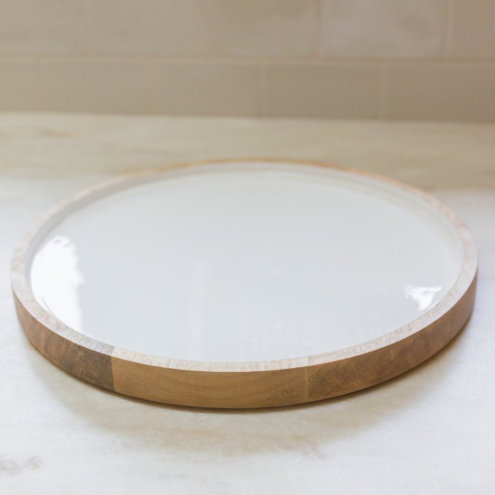 DCI Enamel Finished Wooden Round Tray, Shape: Circular, Size: 12 Inch