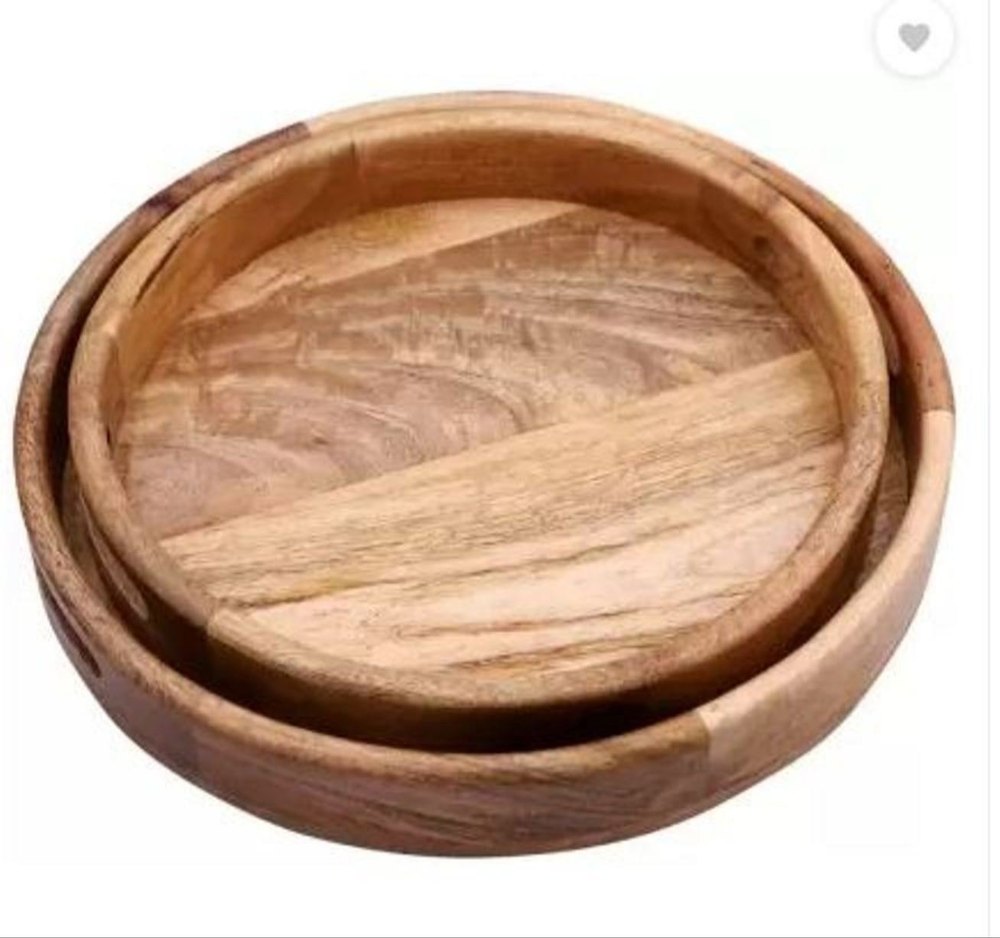 Aijaz Wooden Round Tray Set Of 2, Shape: Circular, Size: 10, 12