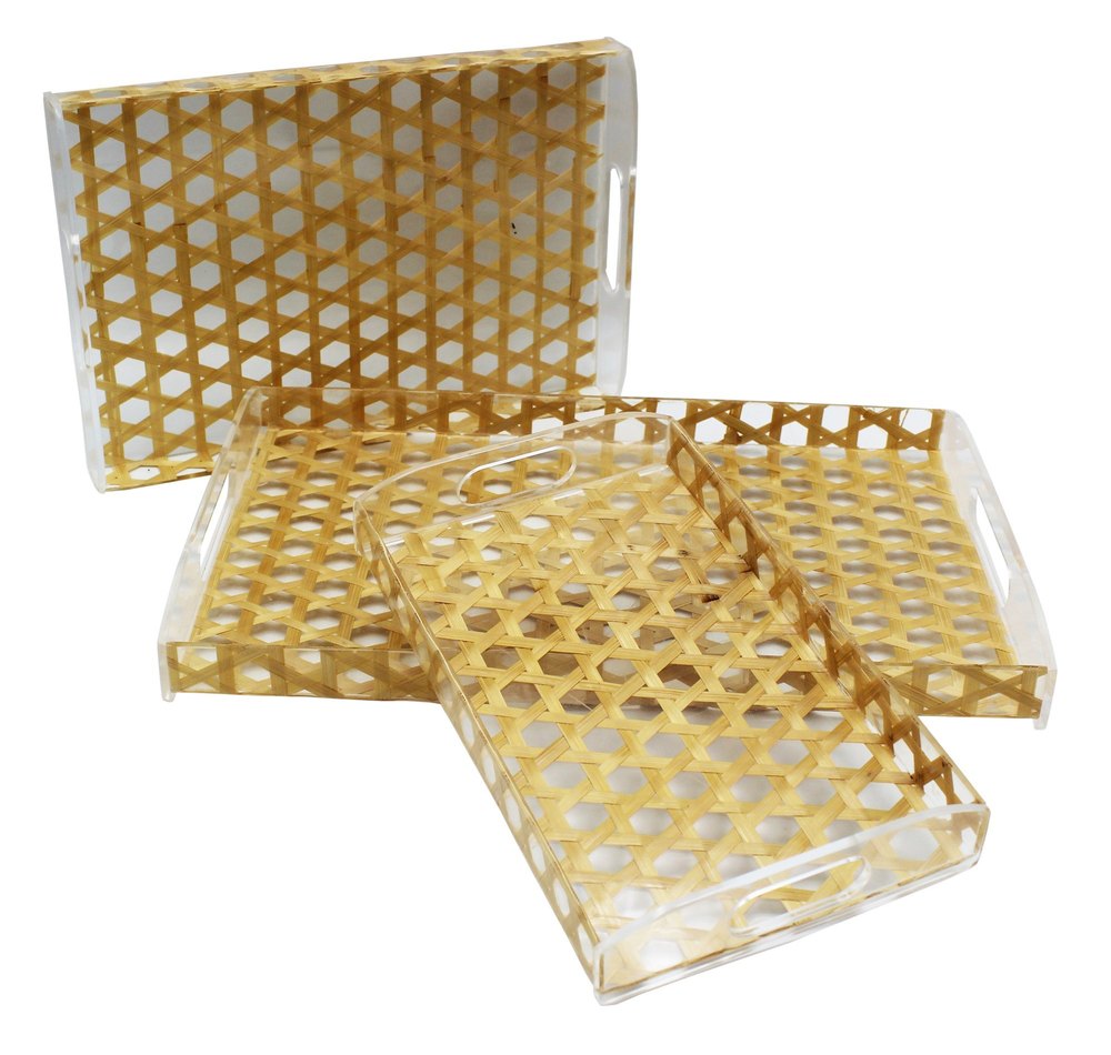 Acrylic iLife Bamboo Serving Tray Set, For Restaurant, Shape: Rectangle