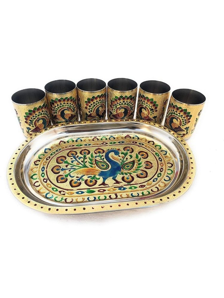 Meenakari Work Rectangular Steel Fancy Trey, Size: 33*23*10, Capacity: Ltr