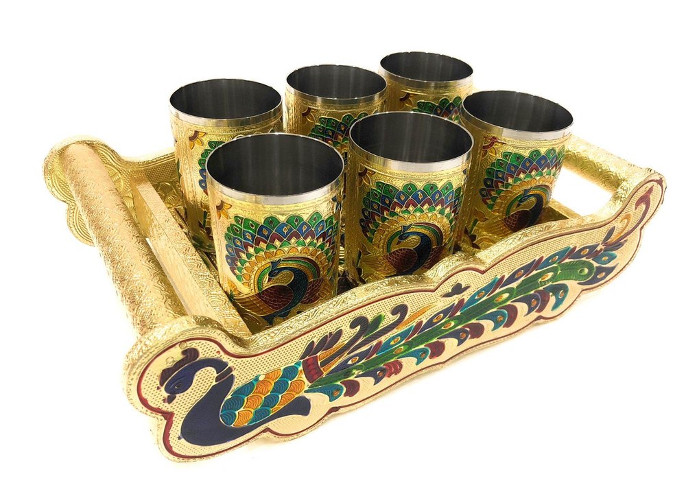 Meenakrai Serving Glass Tray Set For Home, Shape: Rectangle